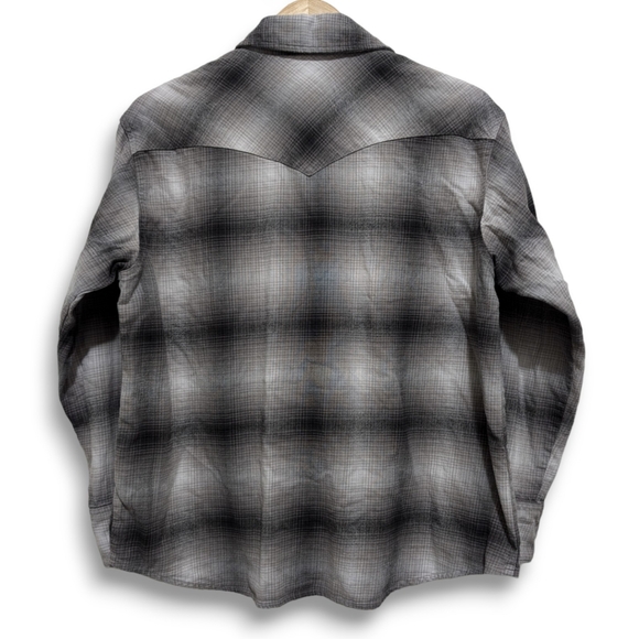 Levis Dylan Western Shirt Womens Small Relaxed Fit Gray Plaid Flannel Pearl Snap - Picture 2 of 10
